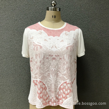 Women's cotton round neck printed knitted top